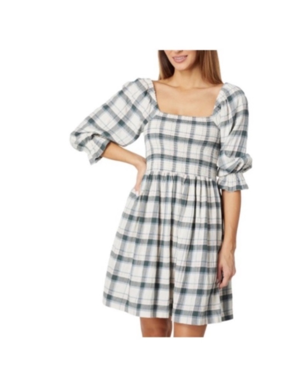 Madewell Lucie Plaid Square-Neck Smocked Mini Dress size S - Picture 2 of 10